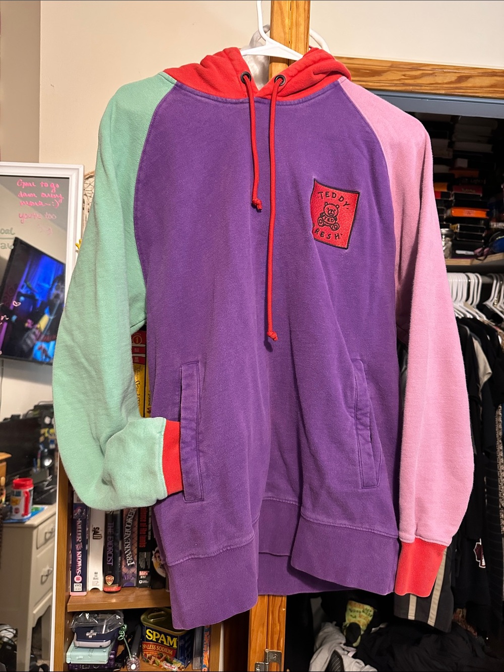 Teddy Fresh Hoodie Colorblock Sweater with Red Hood